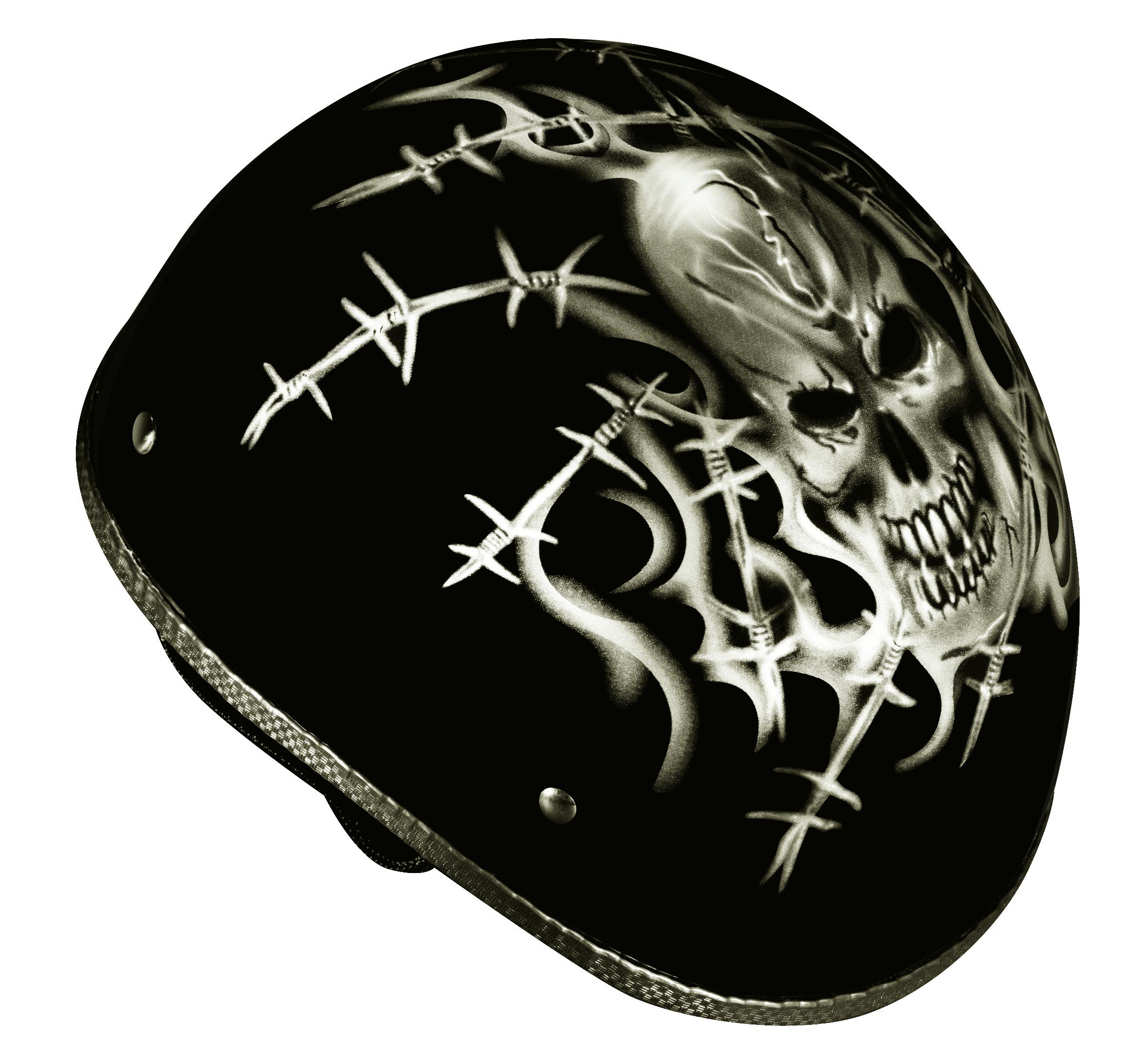 New vega xts naked barbed wire skull adult half-helmet, black, large/lg