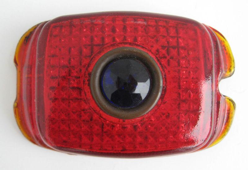 Vintage car tail lens brake light cover amberina red glass blue jewel antique 