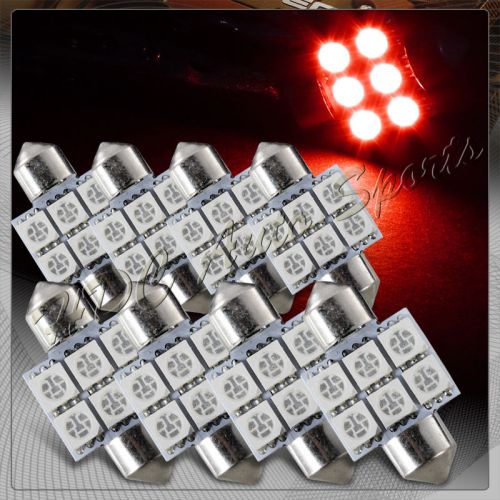 8x 31mm 6 smd red led festoon dome map glove box trunk replacement light bulbs