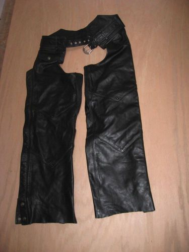 Harley davidson black leather motorcycle chaps size medium