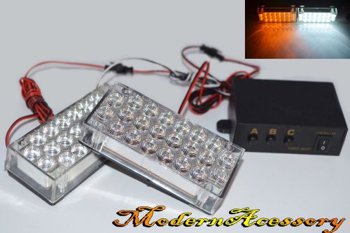 2 x 22 amber/white led emergency strobe lamp for front grille/deck universal fit