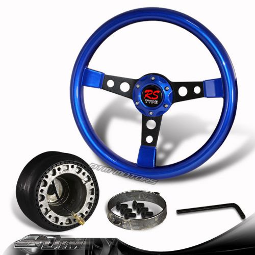350mm jdm 6-hole blue wood grain steering wheel black spoke+hub for honda accord