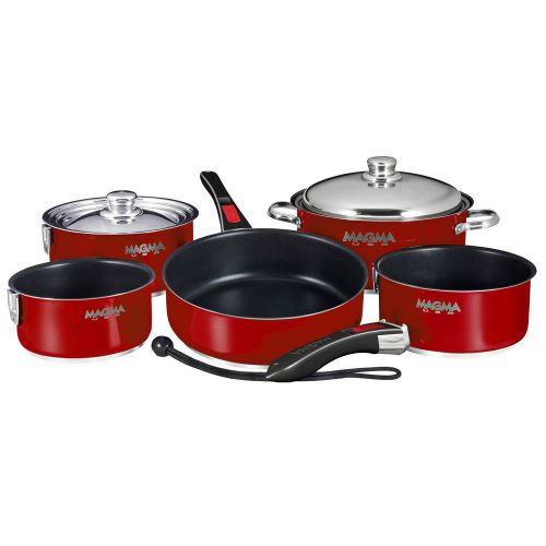 Magma nesting 10-piece induction compatible cookware magma red exterior &amp; slate