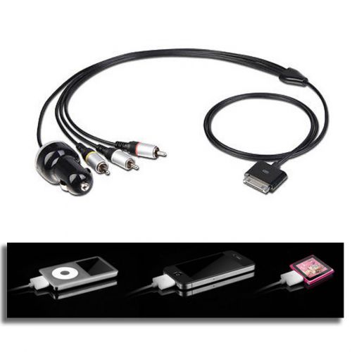 Black composite rca av cable for ipod video classic iphone 4 3gs  ipad 1g 2g