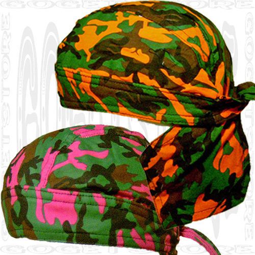Camo do orange-pink cap new head wrap doo rag du hat skull look sweatband 2 lot