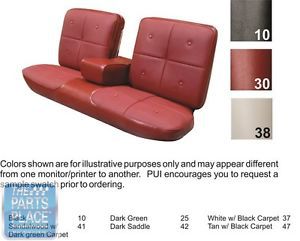 1967 deville white w/ black carpet front bench w/ armrest seat covers - pui