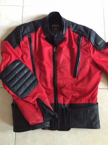 Hein gericke vintage mens motorcycle jacket size large red black leather nylon