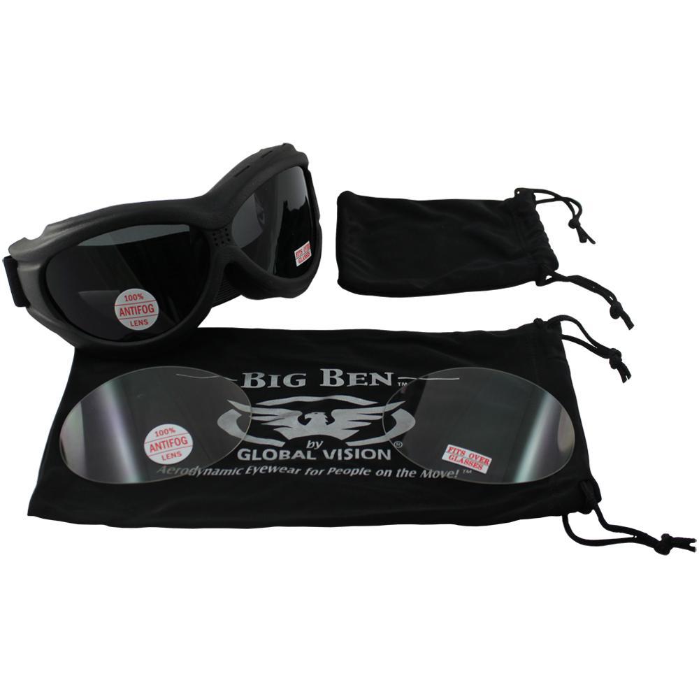 Big ben kit interchangeable lens kit motorcycle goggles, matte black frame and o