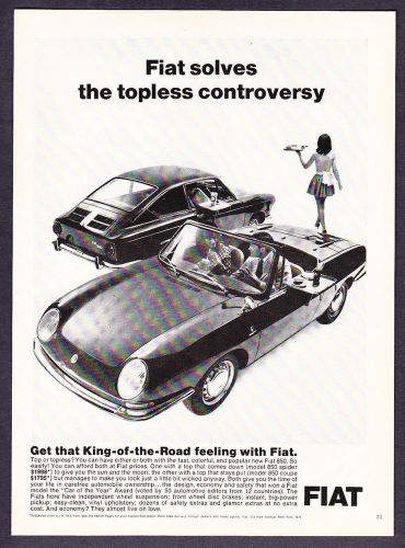 1967 fiat 850 spider convertible &amp; coupe photo &#034;solves topless controversy&#034; ad