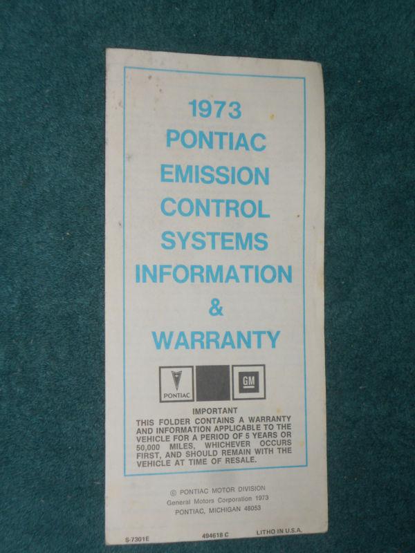 1973 pontiac / firebird trans am & more emission control system info & warranty