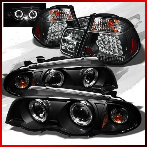 99-01 bmw e46 3-series 4dr halo projector headlights+ black led tail lights