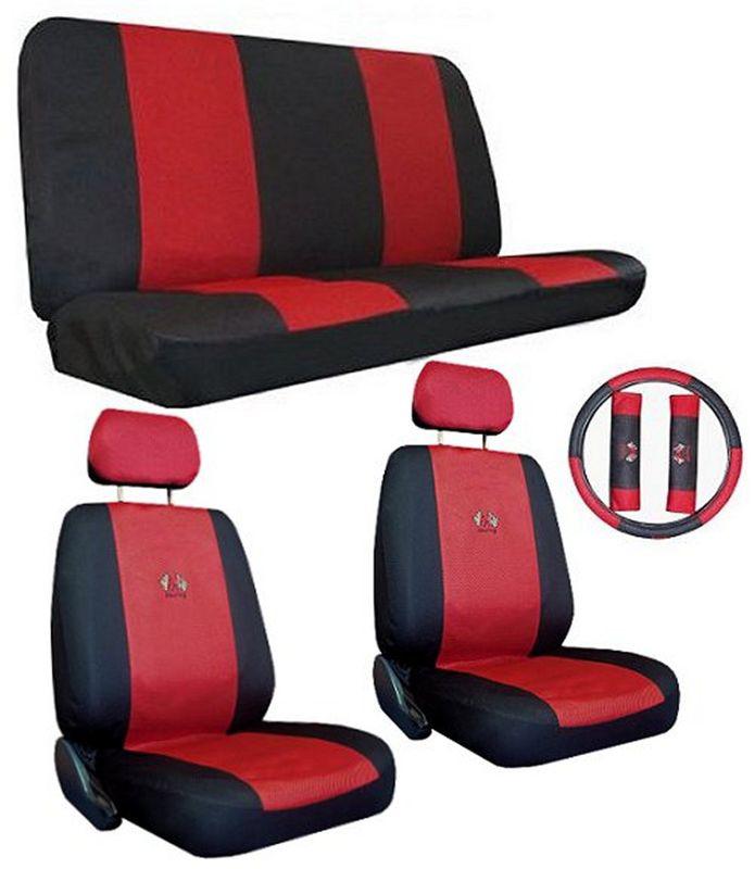 Red black sport jersey racing car truck suv seat covers w/ racing logo pkg  #a