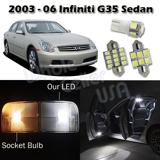 9pcs x white led lights interior package deal for 2003-2005 infiniti g35 sedan