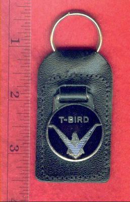 Nos ford t-bird logo  leather key fob holder w/ original vintage 1970's emble 