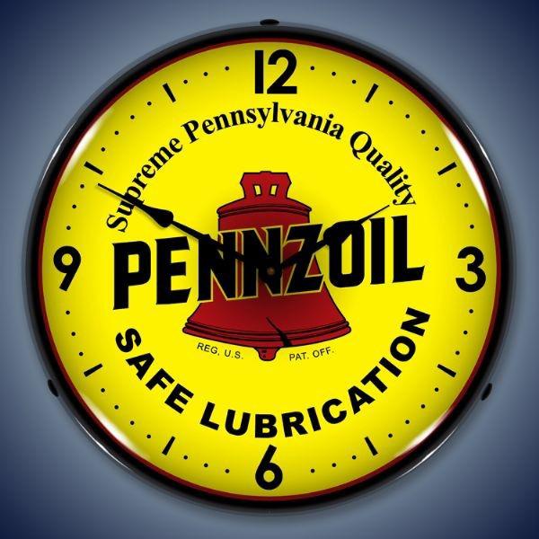 Pennziol motor oil lighted 14" wall clock sign art vintage car hot rod usa made