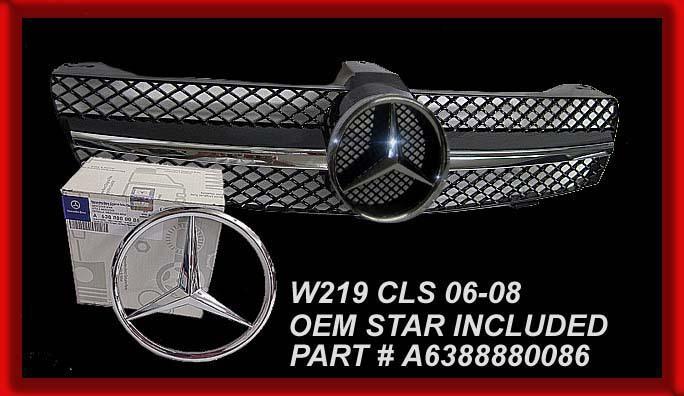 06-08 07 w219 cls grille black w/chrome star cls500 cls63 cls550 sl 1 fin