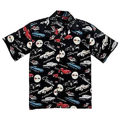Shirt button down short sleeve blue black red silver famous vettes 2x-lg 487035