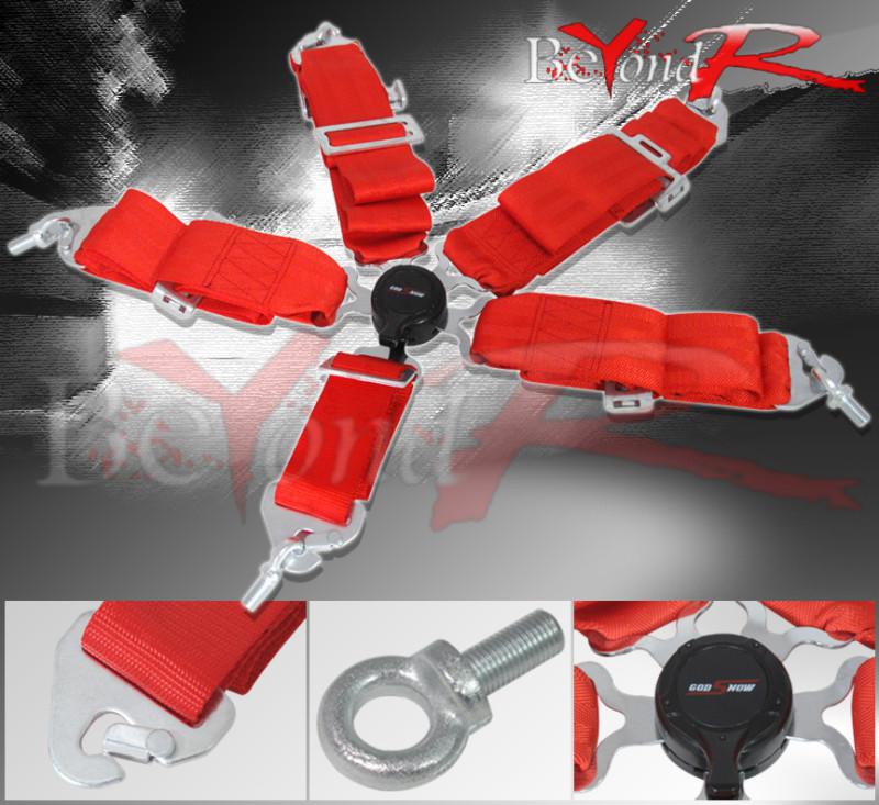 Jdm 3" red nylon 5 point racing tracking drifting seat belt secure quick release