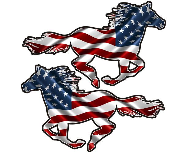 American horse decal set 6"x3.6" usa flag mustang car vinyl sticker u5ab