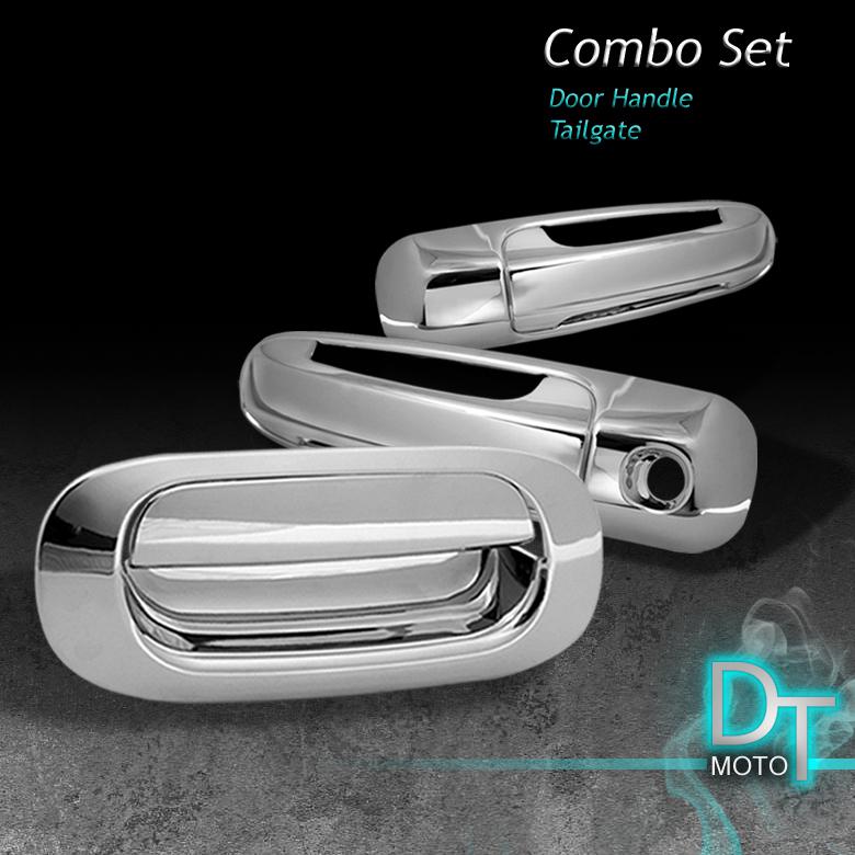 05-06 dakota 2dr chrome tailgate+door handle covers trim w/o passenger key hole