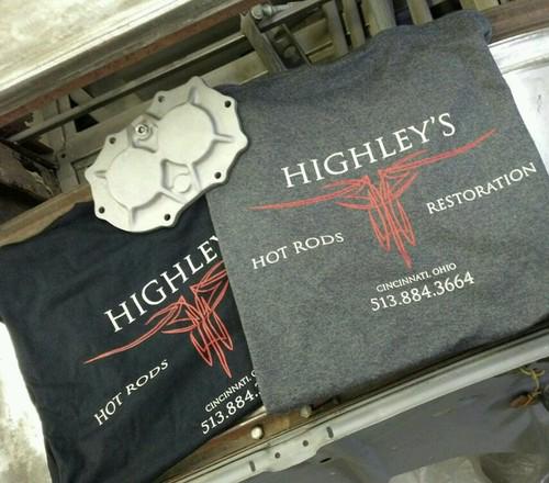 Highley's hot rods & restoration xl  t-shirt 