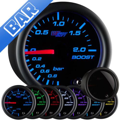 52mm tinted 7 turbo 2.0 bar boost gauge w. 7 color led display