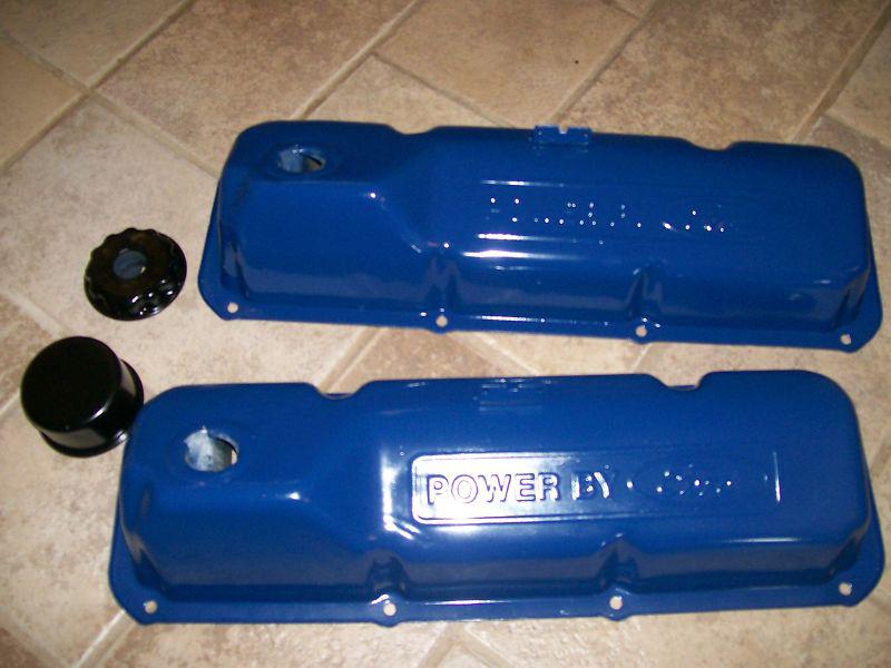 1969-70  351 mach 1 cobra jet valve covers, power by ford, with oil drip rails