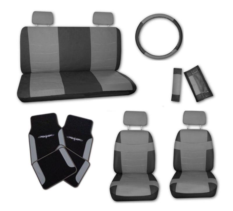 Superior faux leather grey blk car seat covers w/ grey tattoo floor mats #d