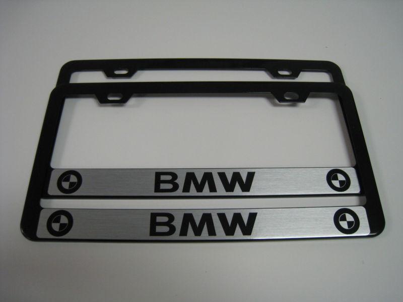 2 brand new bmw "rev" black metal license plate frame front&rear