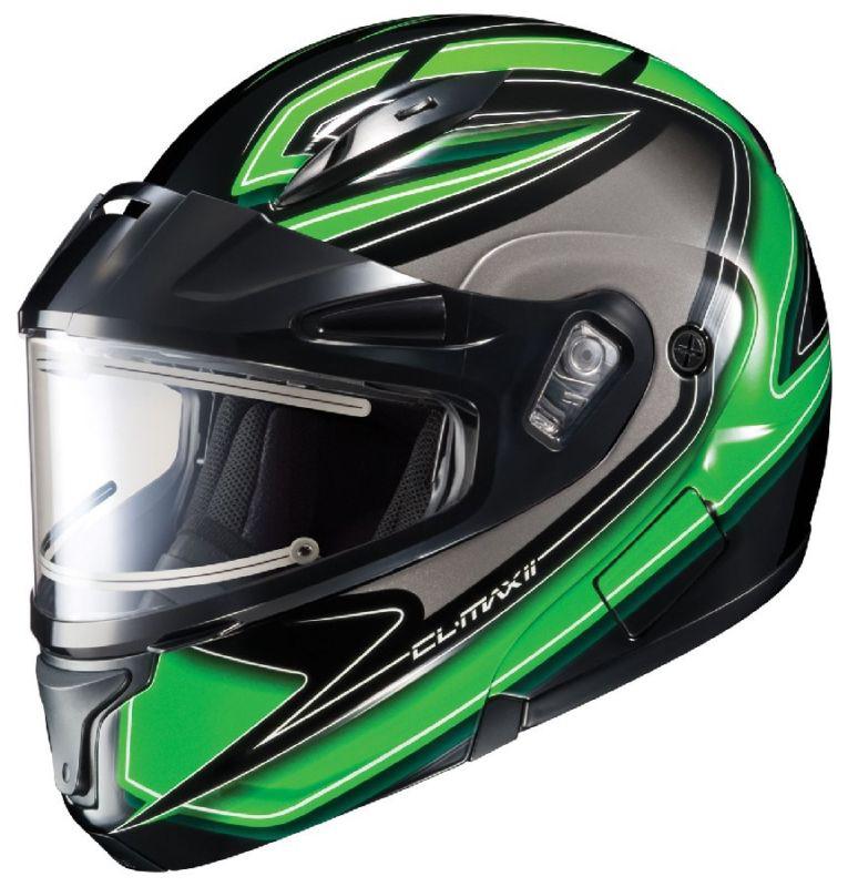 Hjc cl-max ii zader green large electric snowmobile modular helmet lrg lg