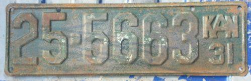 1931 collectible vintage antique kansas single license plate 25-5663