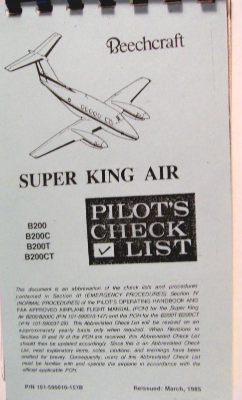 Super king-air pilot check list -  reproduction