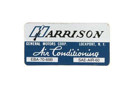 Corvette harrison air conditioning heat exchanger decal, 1969