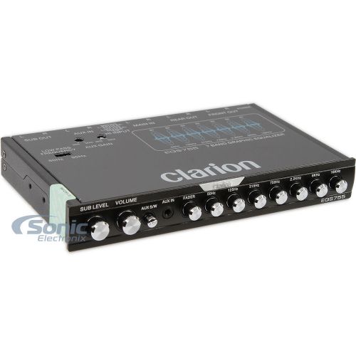New! clarion eqs755 7-band graphic equalizer w/ front 3.5mm input rear rca aux