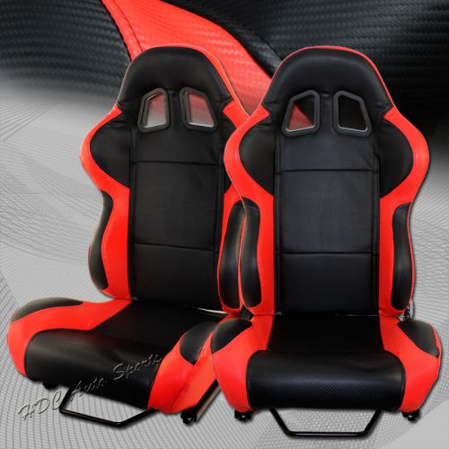Type-4 black / red pvc leather carbon style racing seats + sliders universal 3