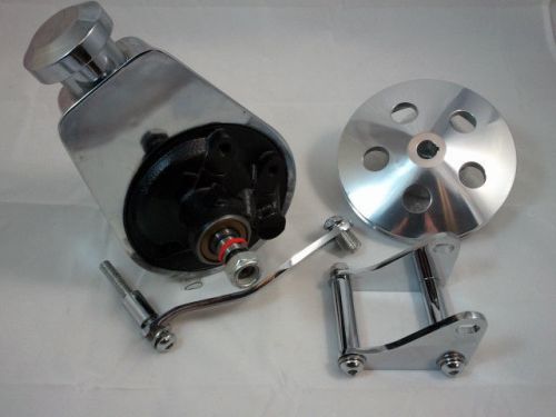 Sb chevy sbc chrome saginaw power steering pump kit w/ bracket  pump  &amp; pulley
