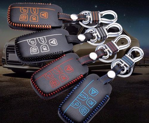 5 buttons genuine leather key fob chain case cover fits land rover discovcery