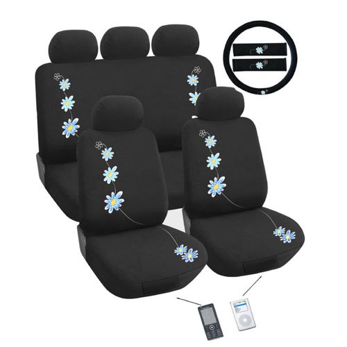 Daisy blue  flower car seat cover set universal fit