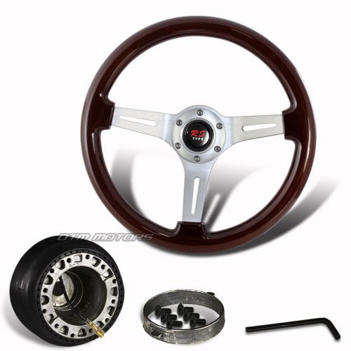345mm deep dish dark wood grain steering wheel +hub for subaru impreza legacy