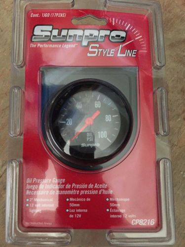 Sunpro 2&#034; mechanical oil pressure gauge 0-100 psi black / black bezel new cp8216