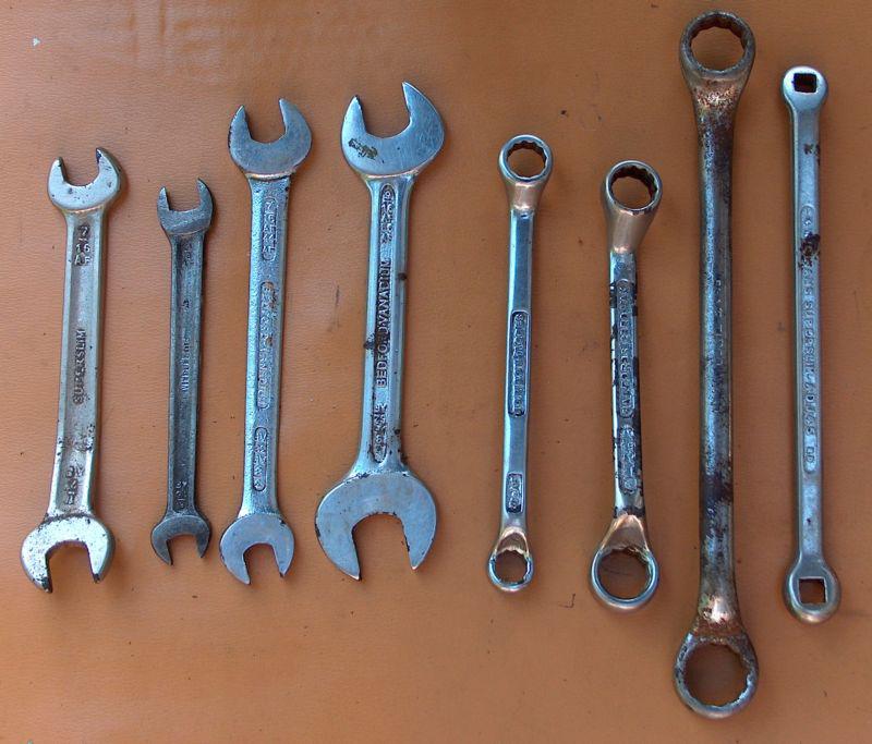 Lot of 8 vintage af wrenches, spanners, used on jaguar, mg, other english makes