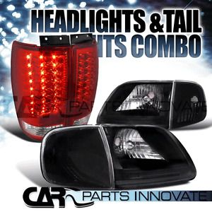 1997-2002 expedition black headlights+corner lamp+red led tail lights