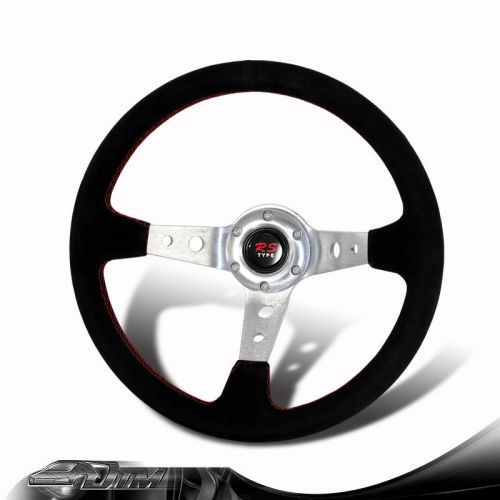 Universal 6-holed bolt 350mm deep dish style black suede leather steering wheel