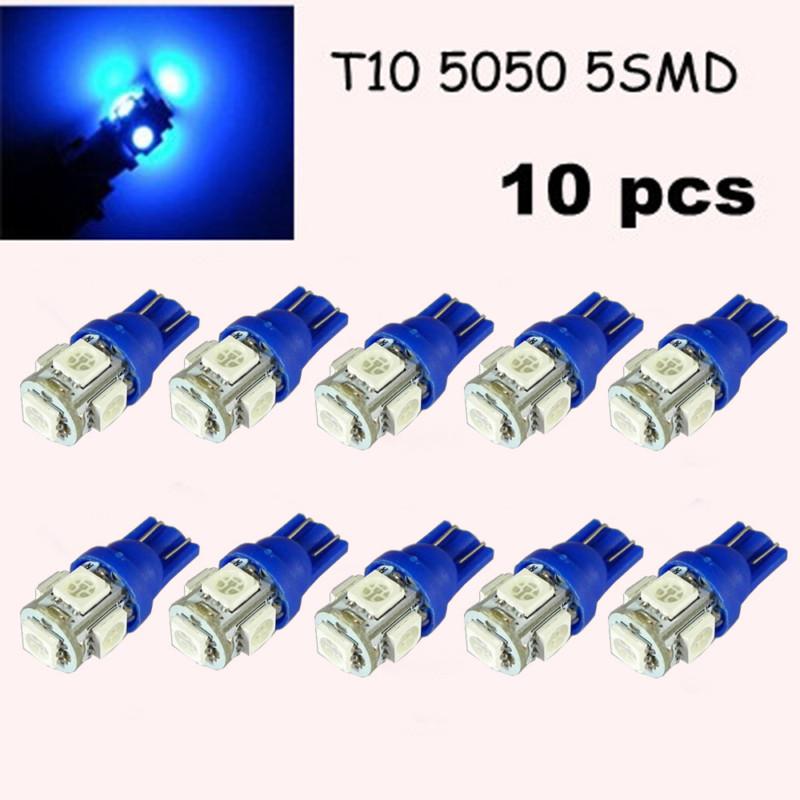 10x t10 5smd 5050 side marker w5w 194 168 car led wedge 12v light bulbs blue    
