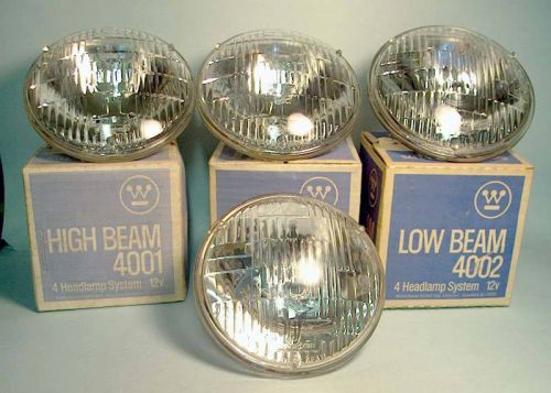 1962-73 wide flute mopar ford headlamp headlight bulb set of 4 4001 4002