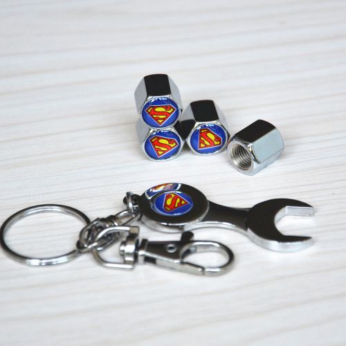 Car superman s wrench key chain tire wheel stems air valve screw caps tyre cover
