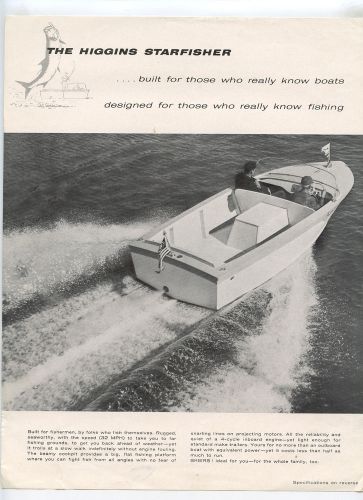 Higgins starfisher inboard boat details and specifications sheet circa 1950s