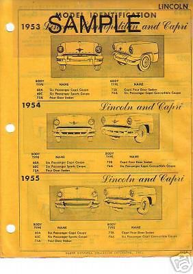 1953 lincoln 53 body parts list frame crash sheets $$