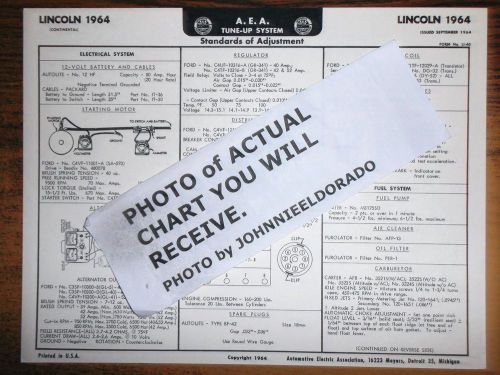 1964 lincoln eight series lincoln continental models aea tune up chart