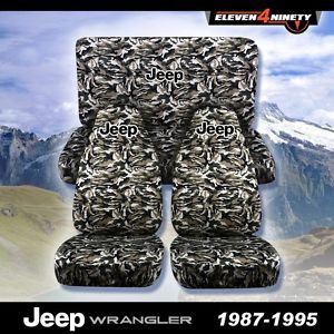 1987-1995 jeep wrangler yj seat covers / small tan camo with custom design